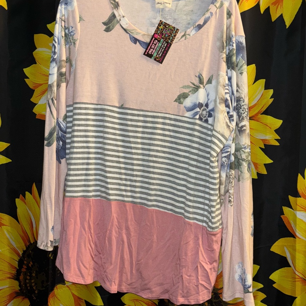 Floral and Striped Long Sleeve Top
